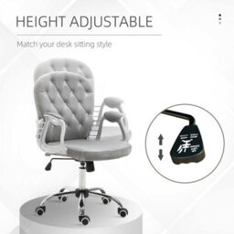 Vinsetto Office Chair Velour Diamond Tufted Padded Ergonomic Swivel Grey - thumbnail 4