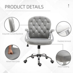 Vinsetto Office Chair Velour Diamond Tufted Padded Ergonomic Swivel Grey - thumbnail 6