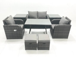 Fimous Outdoor Garden Furniture Set Rattan Sofa Dining Table Set With Reclining Chair 2 Small Footstool 2 Side Table Dark Grey - thumbnail 2