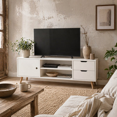 Wyld Haus Rani Mano 120Cm White Tv Console With 2 Shelves, 2 Drawers And 1 Door - image 1