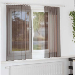 Berkfield Durable Voile Curtains With Tab Top 2 Pcs Brown - thumbnail 2