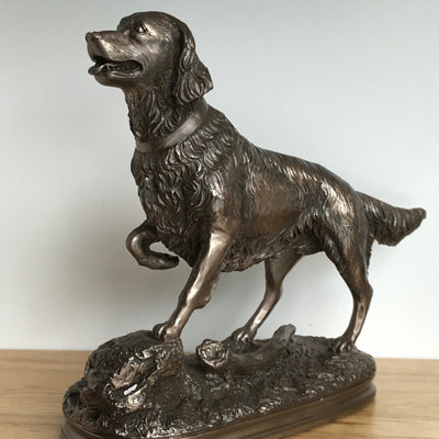 Animal Crackers Golden Retriever Dog On Rocks, Heavy Weight Solid Cold Cast Bronze Figurine - image 1