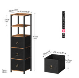 Modcraft Tall Narrow Corner Storage Cabinet, 3 Fabric Drawers & 2 Open Shelves, Slim Bathroom Unit - thumbnail 5