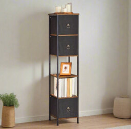 Modcraft Tall Narrow Corner Storage Cabinet, 3 Fabric Drawers & 2 Open Shelves, Slim Bathroom Unit - thumbnail 2