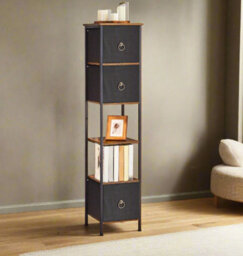 Modcraft Tall Narrow Corner Storage Cabinet, 3 Fabric Drawers & 2 Open Shelves, Slim Bathroom Unit - thumbnail 4