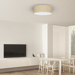 Milagro Marshall Hand Made Designer Ceiling Lamp In Matt White Metal And Natural Rattan Coloured Fabric - thumbnail 3