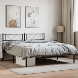 Berkfield Metal Bed Frame With Headboard Black 135X190 Cm 4Ft6 Double - thumbnail 1
