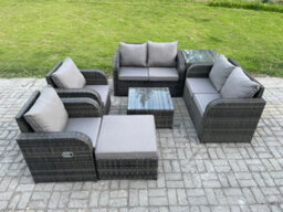 Fimous 7 Seater Rattan Sofa Set Outdoor Garden Furniture Set With Square Coffee Table Loveseat Sofa Reclining Chairs - thumbnail 1
