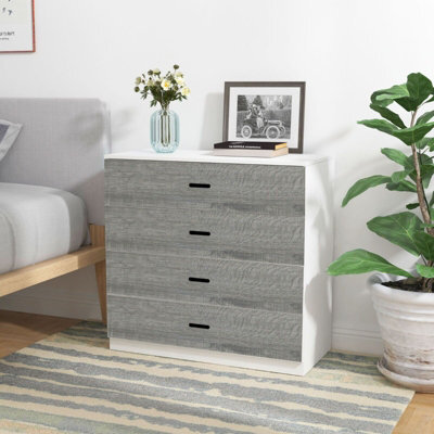 Urbnliving Height 73Cm 4 Drawer Wooden Bedroom Chest Cabinet Modern White Carcass And Ash Grey Drawers Wide Storage Cupboard Close - image 1