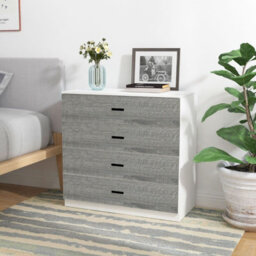 Urbnliving Height 73Cm 4 Drawer Wooden Bedroom Chest Cabinet Modern White Carcass And Ash Grey Drawers Wide Storage Cupboard Close - thumbnail 1