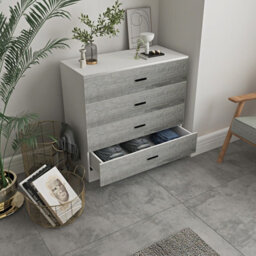 Urbnliving Height 73Cm 4 Drawer Wooden Bedroom Chest Cabinet Modern White Carcass And Ash Grey Drawers Wide Storage Cupboard Close - thumbnail 2