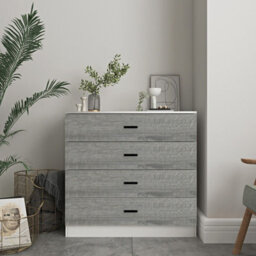 Urbnliving Height 73Cm 4 Drawer Wooden Bedroom Chest Cabinet Modern White Carcass And Ash Grey Drawers Wide Storage Cupboard Close - thumbnail 3