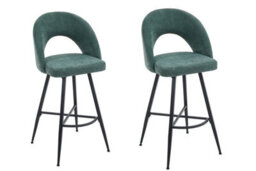 Aspect Furniture Set Of 2 Lincoln Swivel Barstool W Padded Seat, Black Base-Green Linen - thumbnail 2