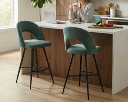 Aspect Furniture Set Of 2 Lincoln Swivel Barstool W Padded Seat, Black Base-Green Linen - thumbnail 1