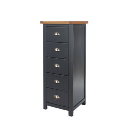 Core Products Dunkeld 5 Drawer Narrow Chest, Midnight Blue Painted Wood Storage H114 X W45 X D40 Cm