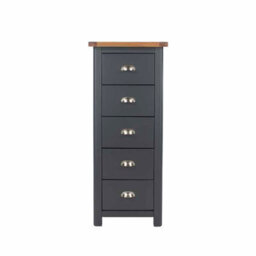 Core Products Dunkeld 5 Drawer Narrow Chest, Midnight Blue Painted Wood Storage H114 X W45 X D40 Cm - thumbnail 3