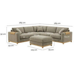 Xample Aiden & Ivy Hawthorne Brown Fabric Corner Sofa With Storage Ottoman, Feather-Wrapped Foam Seats, Wood Arm Trays, 3 Accent Pillows - thumbnail 2