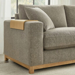 Xample Aiden & Ivy Hawthorne Brown Fabric Corner Sofa With Storage Ottoman, Feather-Wrapped Foam Seats, Wood Arm Trays, 3 Accent Pillows - thumbnail 6
