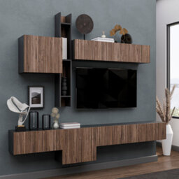 Decorotika Toledo Moduler Modern Tv Unit Wall Mount Black Alina - thumbnail 2