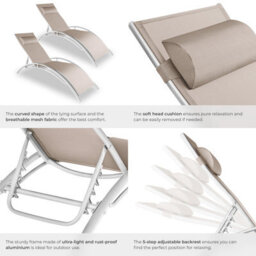 Tectake 2 2 Aluminum Garden Loungers, 5-Tier - Beige - thumbnail 5