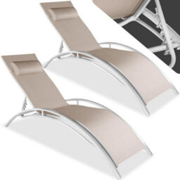 Tectake 2 2 Aluminum Garden Loungers, 5-Tier - Beige - thumbnail 1