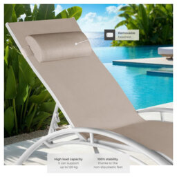 Tectake 2 2 Aluminum Garden Loungers, 5-Tier - Beige - thumbnail 4