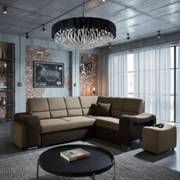Wakiki Upholstered Corner Sofa Bed With Two Ottomans Left Or Right Storage Dolphin Mechanism 260X96X190Cm Brown And Beige Right - thumbnail 2