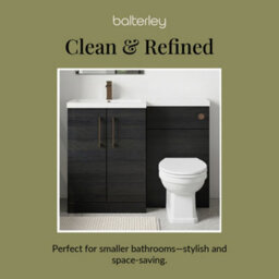 Balterley Left-Hand Bathroom Vanity And Wc Unit Combination With Basin - 1100mm - Woodgrain Black With Brushed Bronze Handles - thumbnail 7