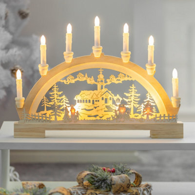Globrite Christmas Candle Bridge Wooden 10 Led Battery Lights Candle Arch Village Design Christmas Decorations For Home - image 1