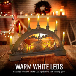 Globrite Christmas Candle Bridge Wooden 10 Led Battery Lights Candle Arch Village Design Christmas Decorations For Home - thumbnail 3