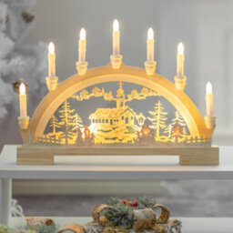 Globrite Christmas Candle Bridge Wooden 10 Led Battery Lights Candle Arch Village Design Christmas Decorations For Home - thumbnail 1