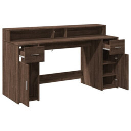 Berkfield Desk With Led Lights Brown Oak 160X55X91 Cm Engineered Wood - thumbnail 9