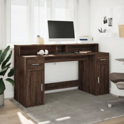 Berkfield Desk With Led Lights Brown Oak 160X55X91 Cm Engineered Wood - thumbnail 4