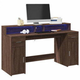 Berkfield Desk With Led Lights Brown Oak 160X55X91 Cm Engineered Wood