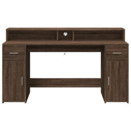 Berkfield Desk With Led Lights Brown Oak 160X55X91 Cm Engineered Wood - thumbnail 6