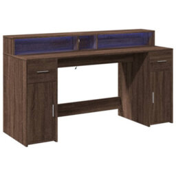 Berkfield Desk With Led Lights Brown Oak 160X55X91 Cm Engineered Wood - thumbnail 3