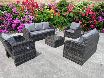 UK Leisure World Recliner Recline Coffee Table Stools Sun Bed Rattan Wicker Conservatory Outdoor Garden Furniture Set Corner Sofa Grey - image 1