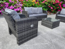 UK Leisure World Recliner Recline Coffee Table Stools Sun Bed Rattan Wicker Conservatory Outdoor Garden Furniture Set Corner Sofa Grey - thumbnail 2