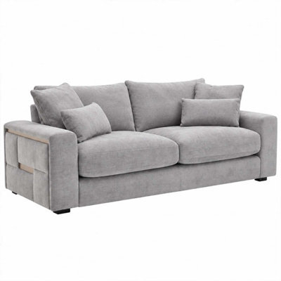 Furnishings For Less UK Juno Grey 3 Seater Chenille Sofa With Removable Seat & Back Cushions - image 1