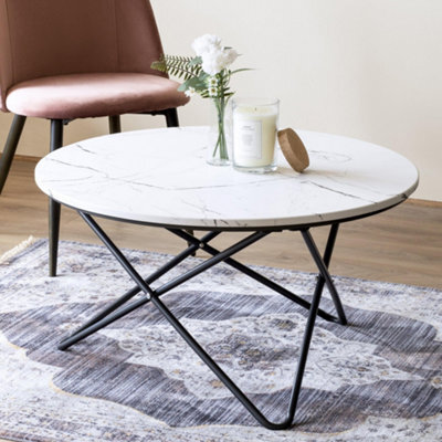 Bravich Marble Effect Coffee Table With Metal Legs - 80 X 45Cm - image 1