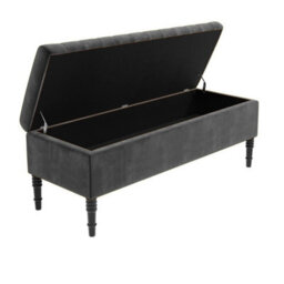 180Cm Paris Striped Ottoman Storage Bench- Plush Velvet Shoe Bench - Steel Grey Upholstery Footstool With Storage - thumbnail 5