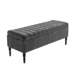 180Cm Paris Striped Ottoman Storage Bench- Plush Velvet Shoe Bench - Steel Grey Upholstery Footstool With Storage - thumbnail 4