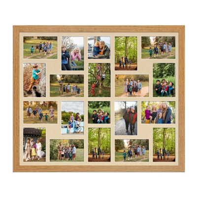AK Frames 80X70Cm Oak Modern Multi Photo Frame With Ivory Mount - Holds 20 Apertures (18X) 6X4, (2X) 4X4 Photos - image 1
