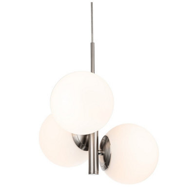 Luminosa Lighting Luminosa Oyster Globe Pendant Brushed Steel With Opal White Glass 3Xe27