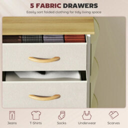 Fabric Chest Of Drawers, 5 Drawer Dresser For Bedroom, Beige - thumbnail 4
