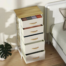 Fabric Chest Of Drawers, 5 Drawer Dresser For Bedroom, Beige - thumbnail 6