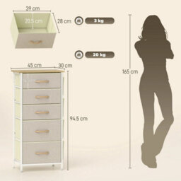 Fabric Chest Of Drawers, 5 Drawer Dresser For Bedroom, Beige - thumbnail 2