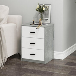 Urbn-Living Urbnliving Height 56Cm 3 Drawer Wooden Bedroom Bedside Cabinet Furniture Ash Grey Oak & White Drawers Storage Nightstand - thumbnail 2
