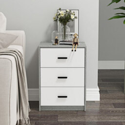 Urbn-Living Urbnliving Height 56Cm 3 Drawer Wooden Bedroom Bedside Cabinet Furniture Ash Grey Oak & White Drawers Storage Nightstand - thumbnail 3