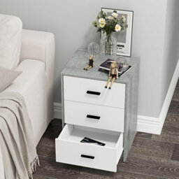 Urbn-Living Urbnliving Height 56Cm 3 Drawer Wooden Bedroom Bedside Cabinet Furniture Ash Grey Oak & White Drawers Storage Nightstand - thumbnail 4
